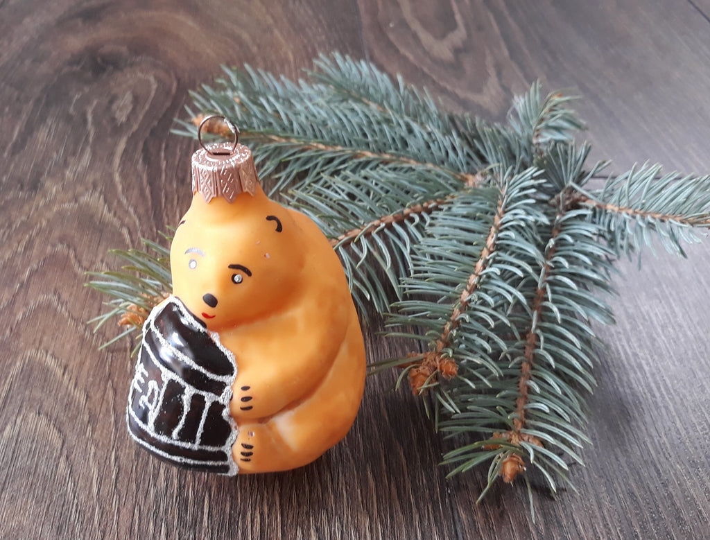 Bear Christmas glass handmade ornament, Blown Glass Christmas, Christmas tree, brown barrel ChristmasboxStore