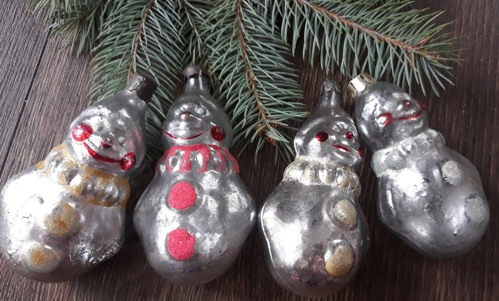 Four clowns 1970s Christmas glass vintage ornaments, retro decoration, Antique Christmas ornaments ChristmasboxStore