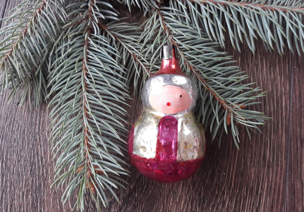 Roly-poly Antique Christmas glass ornament, vintage, Retro, 1980s Christmas decoration ChristmasboxStore