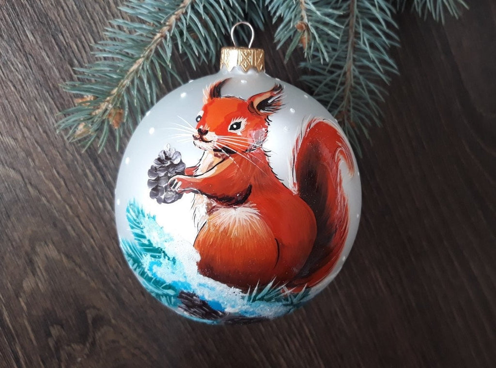 Squirrel Glass Ball Christmas Ornament Hand painted ornament ChristmasboxStore