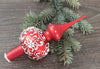Red Christmas glass tree topper with small white flowers, vintage Christmas finial ChristmasboxStore