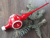Red Christmas glass tree topper with reflector and white stars, vintage Christmas finial ChristmasboxStore