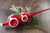 Red Christmas glass Tree Finial With two Balls Section and reflectors ChristmasboxStore