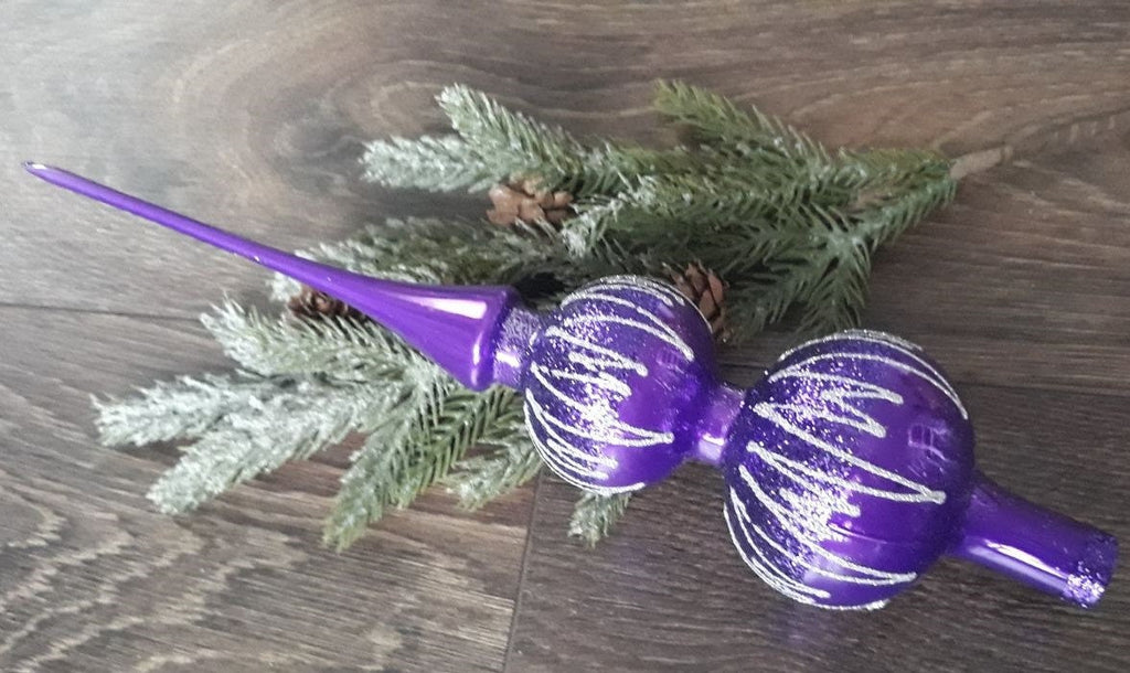 Violet Christmas glass Tree Finial With two Balls Section ChristmasboxStore