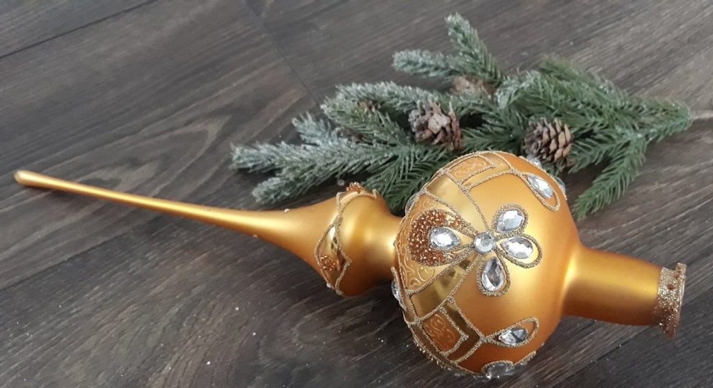 Big Jewels on Gold Glass Christmas Tree Topper, vintage XMAS tree finial ChristmasboxStore