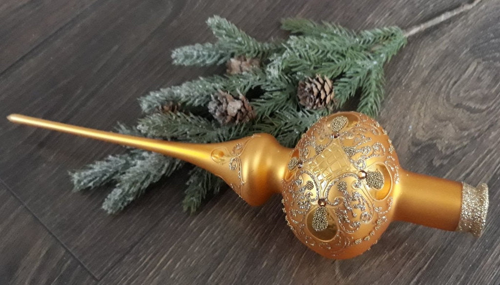 Big gold Christmas Tree Topper Finial,vintage XMAS glass tree topper ChristmasboxStore