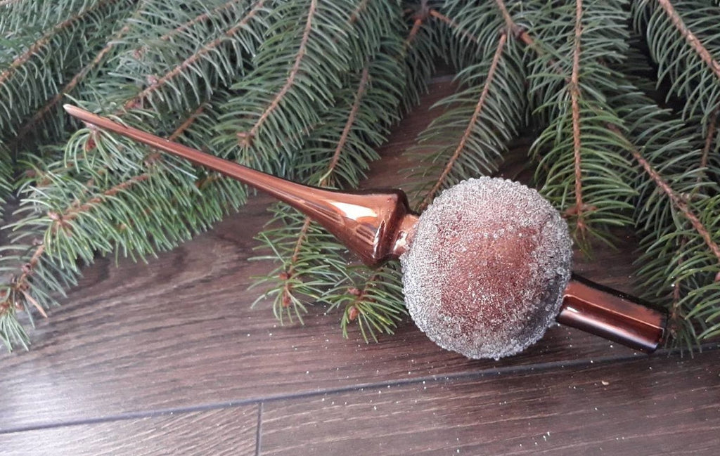 Brown Christmas glass tree topper, vintage Christmas finial ChristmasboxStore