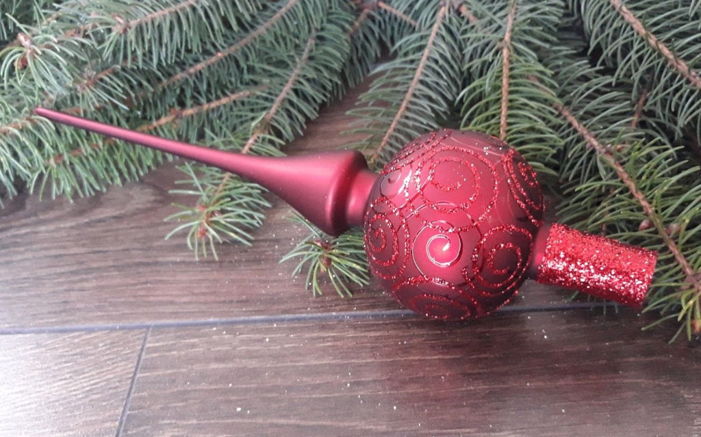 Red Christmas glass tree topper, vintage Christmas finial ChristmasboxStore