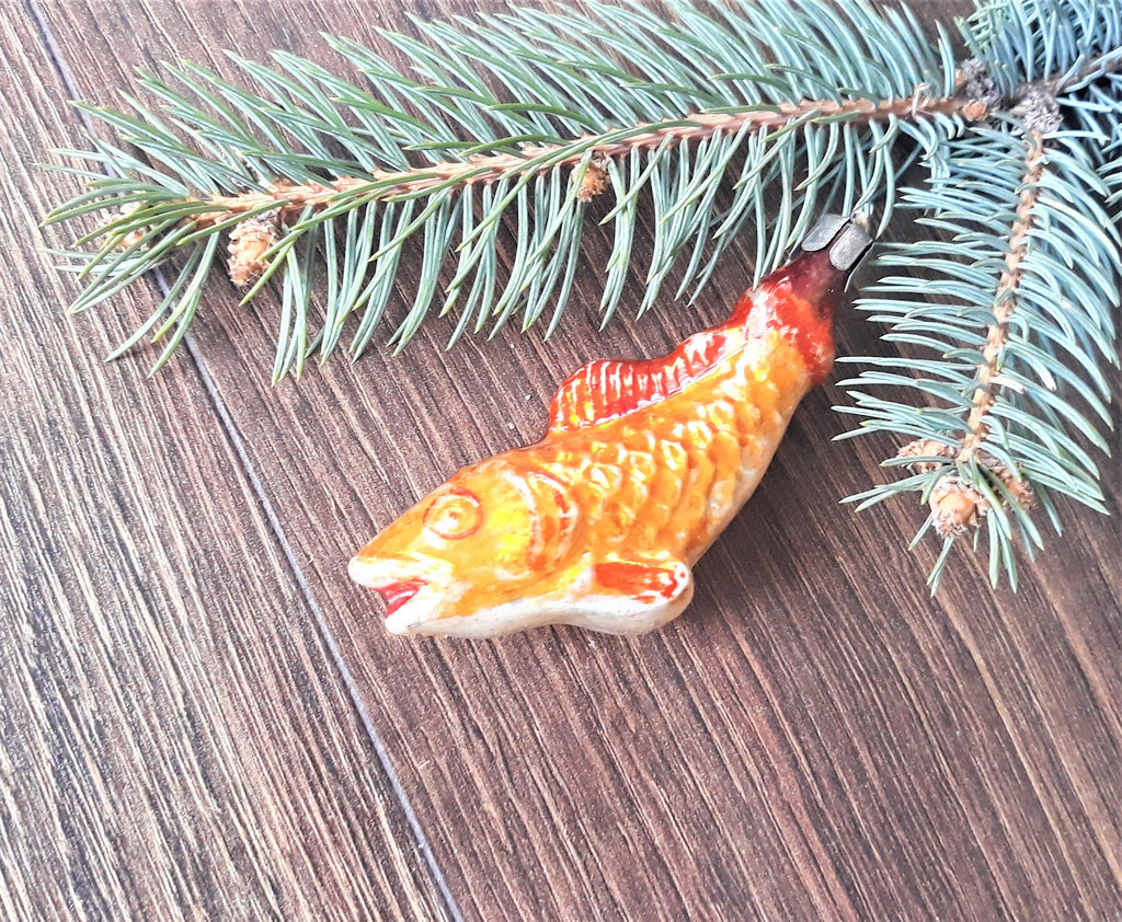 Golden Fish 1960s Christmas glass vintage ornament, retro Christmas decoration, Antique Christmas ChristmasboxStore