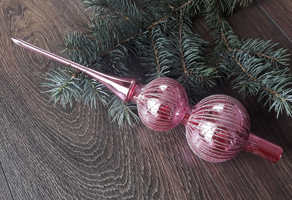 Pink Christmas glass Tree Finial With two Balls Section ChristmasboxStore