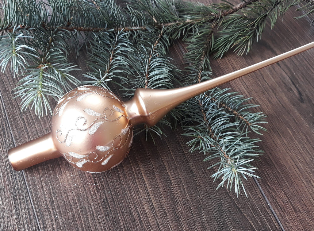 Gold Christmas glass tree topper witn branches, handmade XMAS finial ChristmasboxStore