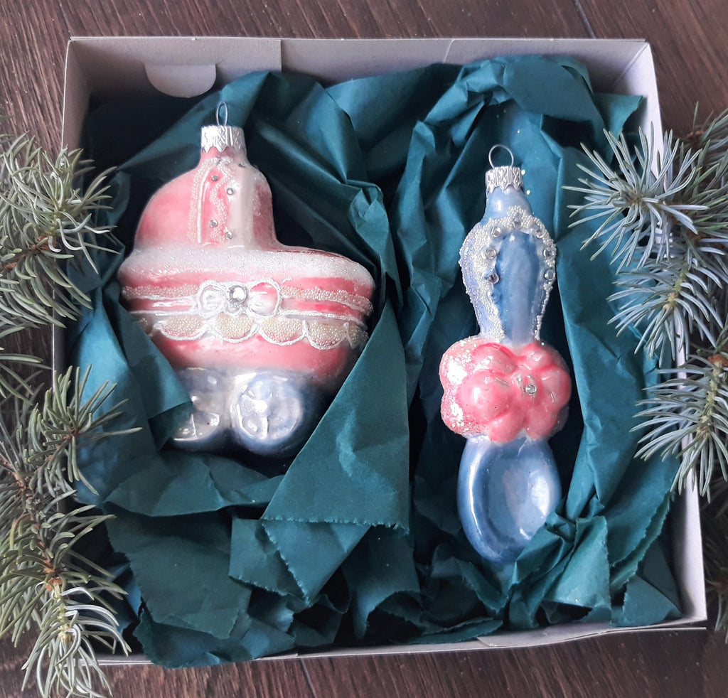 First Christmas set Christmas glass handmade ornaments, Handcrafted Christmas decorations ChristmasboxStore