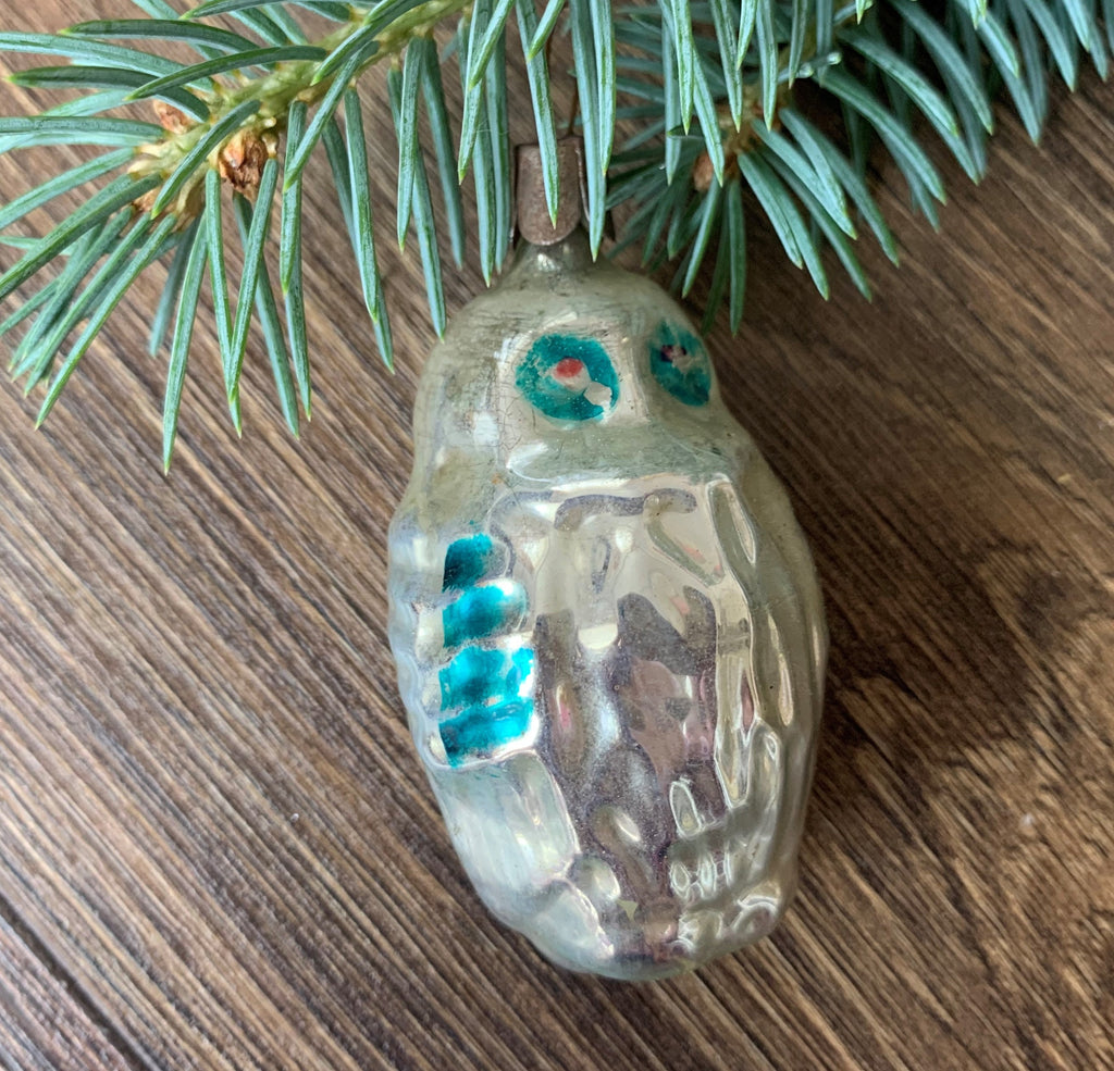 Little Owl Antique glass Christmas ornament, 1950s XMAS decorations ChristmasboxStore