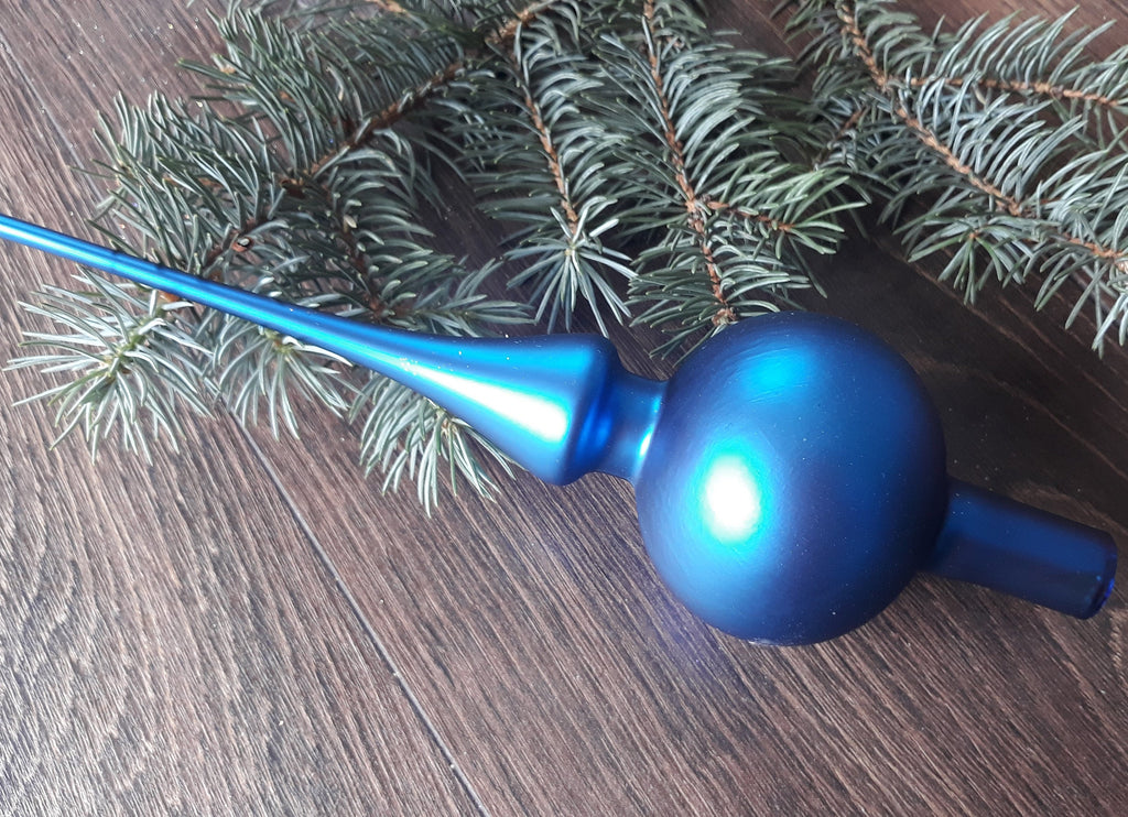 Blue matt Christmas glass tree topper ChristmasboxStore