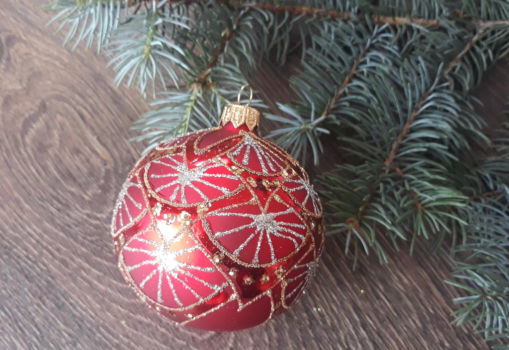 Gold on white glass ball Christmas ornament, hand-painted Christmas decoration ChristmasboxStore