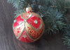 Gold on red glass ball Christmas ornament, hand-painted Christmas decoration ChristmasboxStore