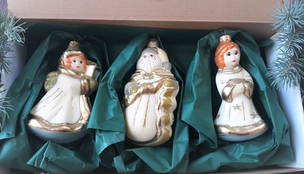 Set of 3 Christmas angels glass handmade ornaments, Handcrafted Christmas ornaments ChristmasboxStore