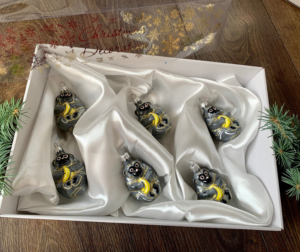 Set of 6 Monkeis christmas glass ornaments, Handmade,Handcrafted Christmas ornaments ChristmasboxStore
