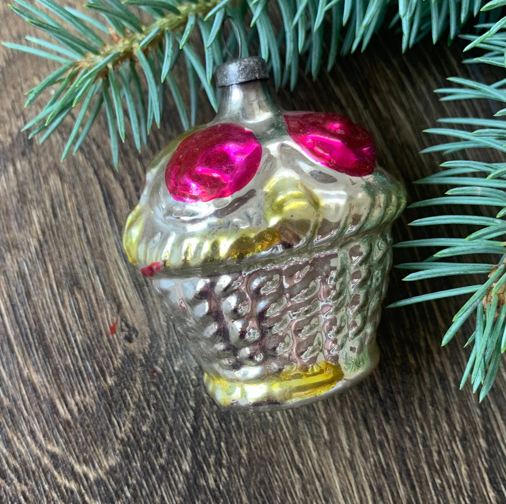 Basket of flowers Antique glass Christmas ornament 1970s, vintage Christmas tree glass ornament ChristmasboxStore