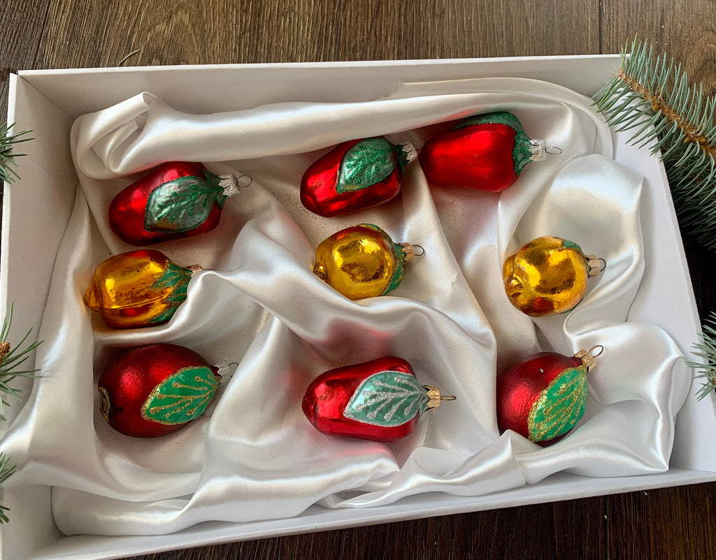 Set of 9 fruits Christmas glass handmade ornaments, Handcrafted Christmas decorations ChristmasboxStore