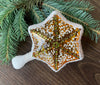 Orange Star Christmas glass tree topper glitted with white patton ChristmasboxStore