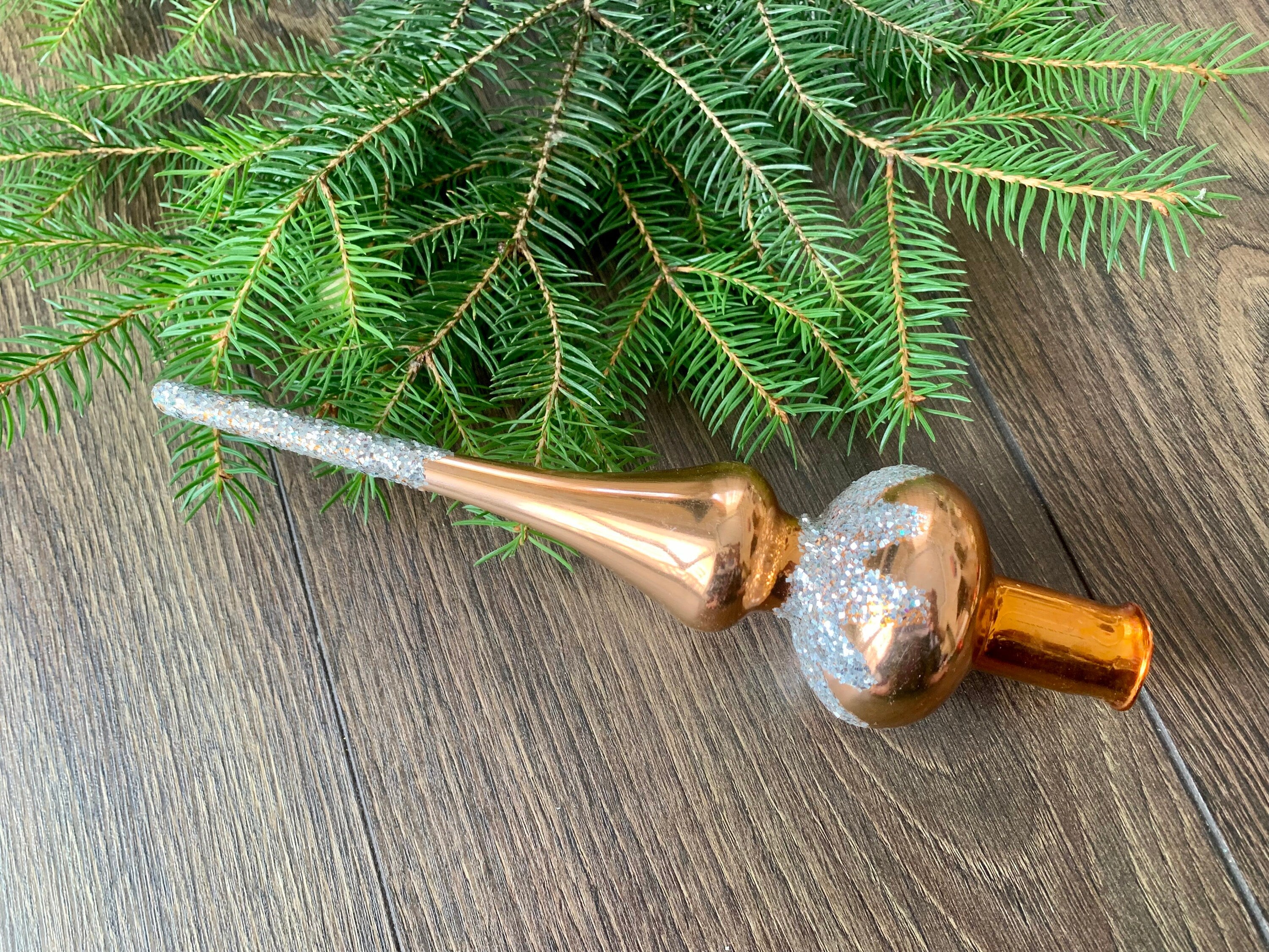 Antique Christmas glass tree topper 27cm vintage topper 1970s ChristmasboxStore