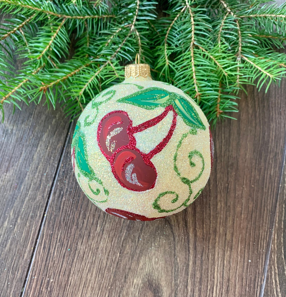 Cherry Glass Ball Christmas Ornament Fruits Hand painted decorations ChristmasboxStore