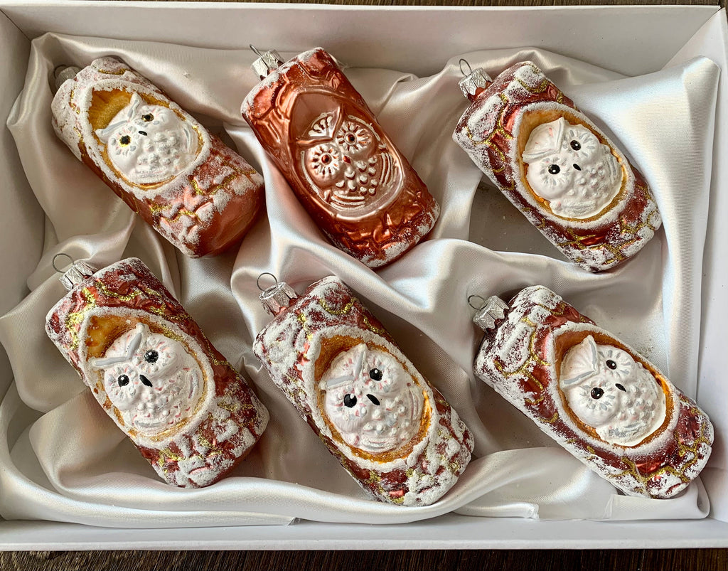 Set of 6 owls Christmas glass ornaments, Handmade, Handcrafted Christmas ornaments ChristmasboxStore