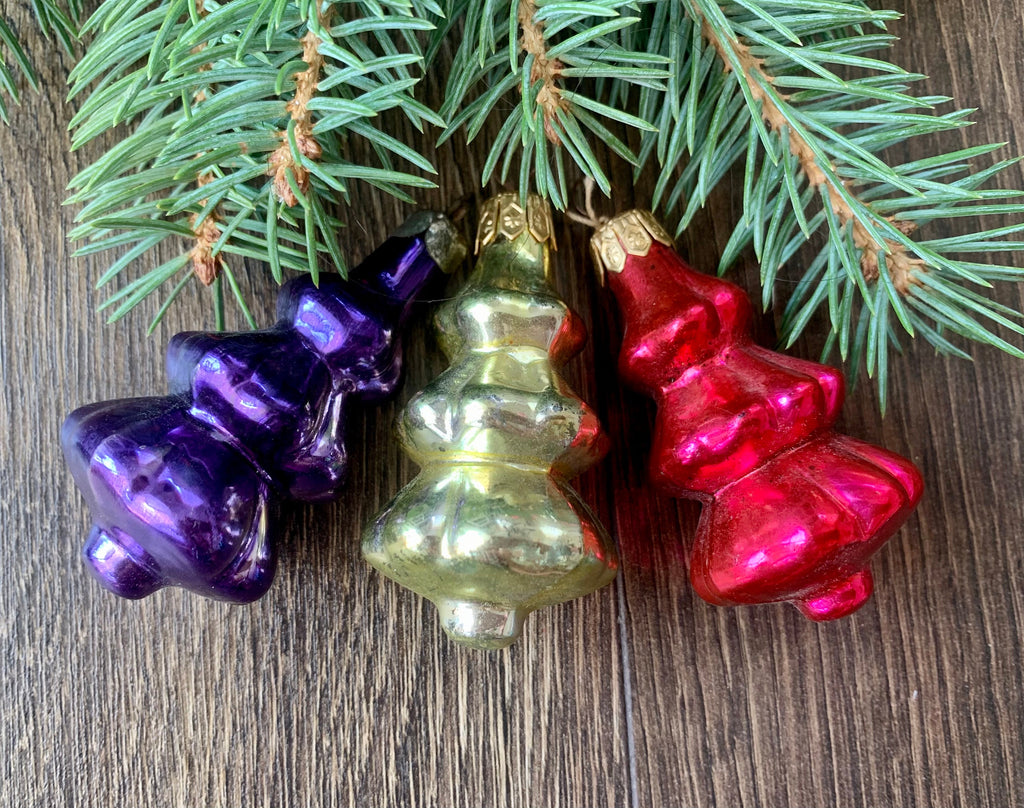 Three Antique glass Christmas ornaments 1980s, vintage Christmas tree glass decorations ChristmasboxStore