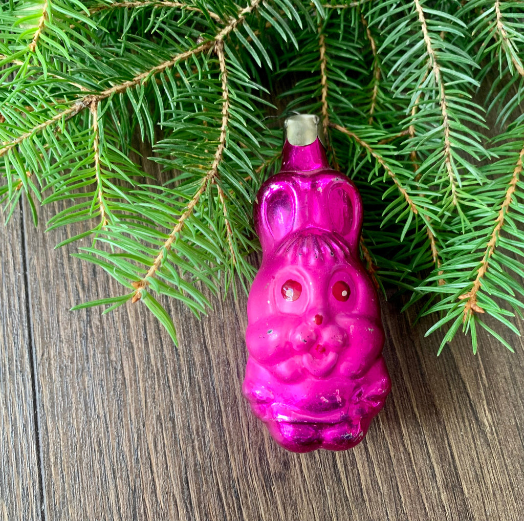 Bunny Antique glass Christmas decoration 1980s, vintage Christmas tree glass ornament ChristmasboxStore