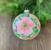 Light Pink Flowers with gree leaves Glass Ball Christmas Ornament Hand painted ornaments ChristmasboxStore