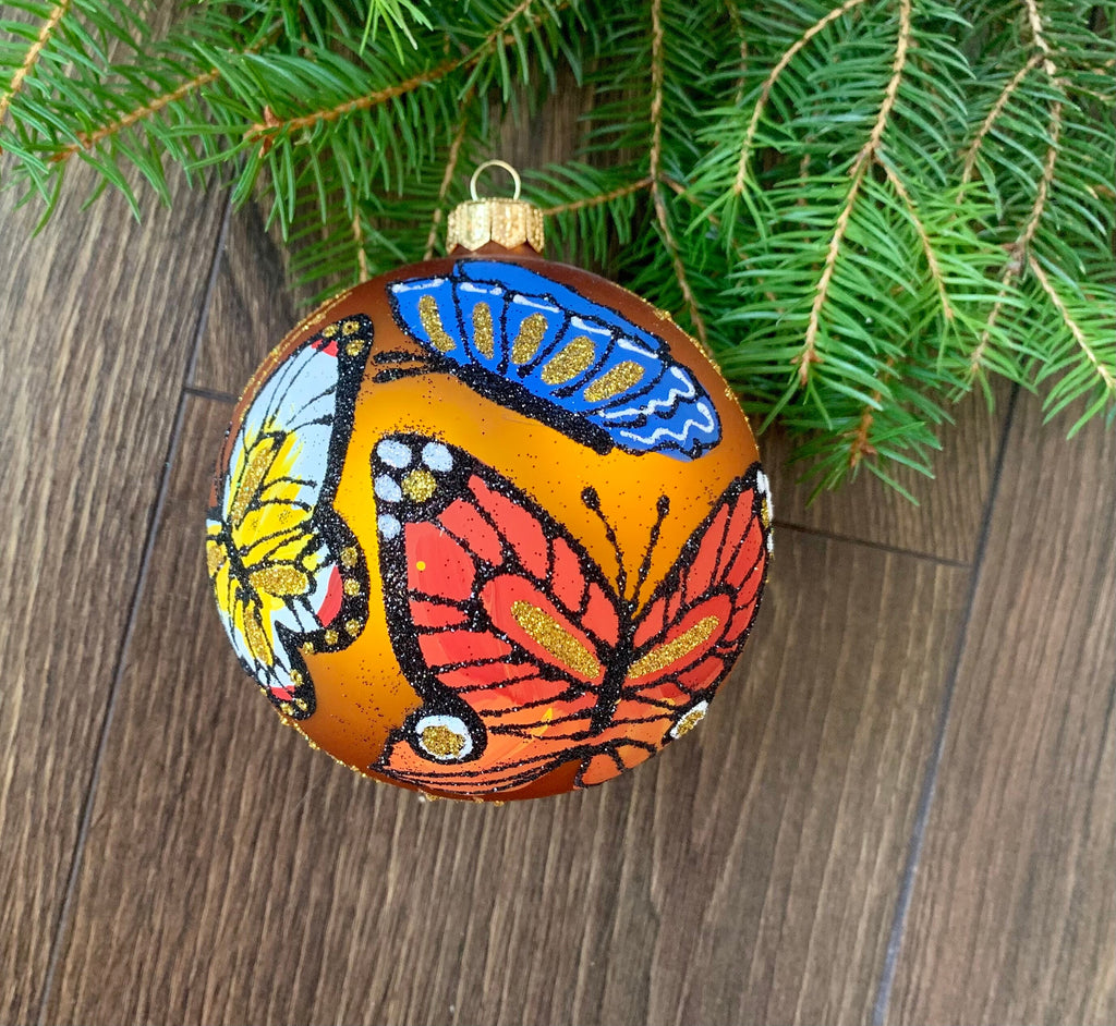 Butterflies Glass Ball Christmas Ornament Hand painted decorations ChristmasboxStore