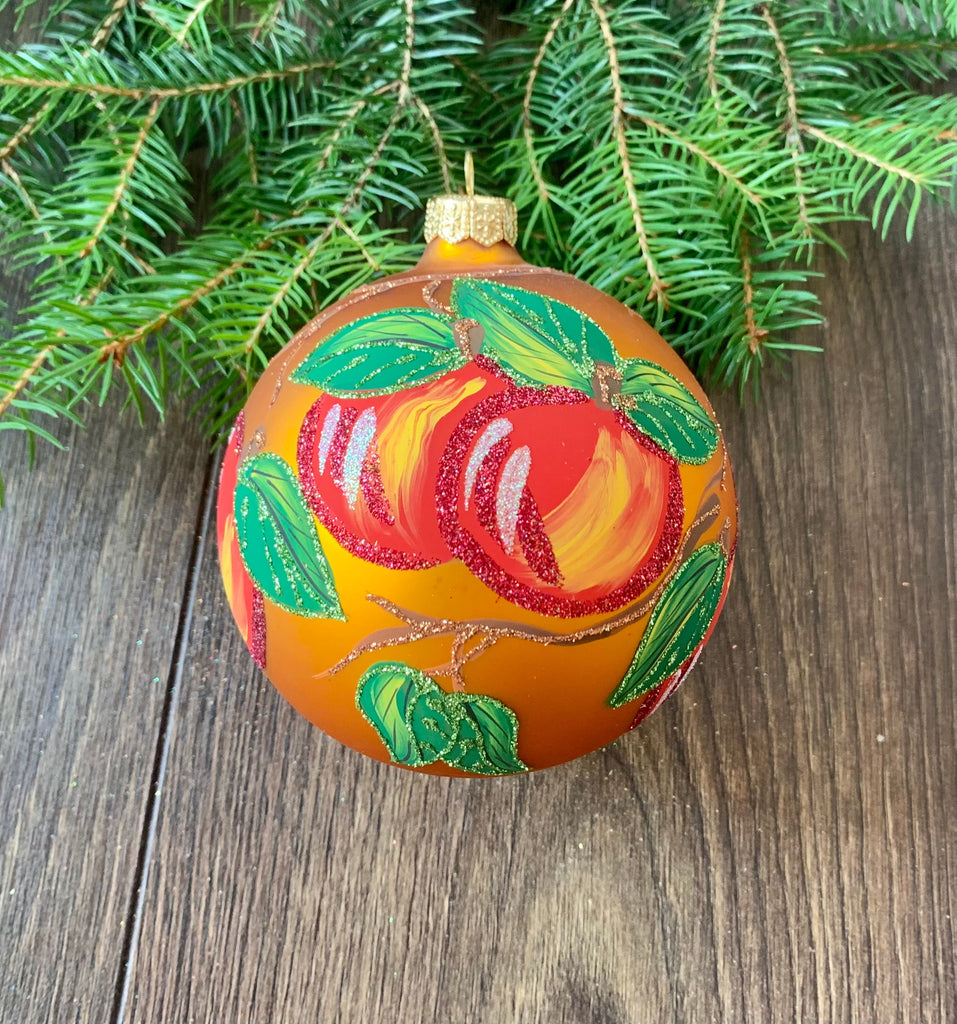 Peaches Glass Ball Christmas Ornament Fruits Hand painted decorations ChristmasboxStore