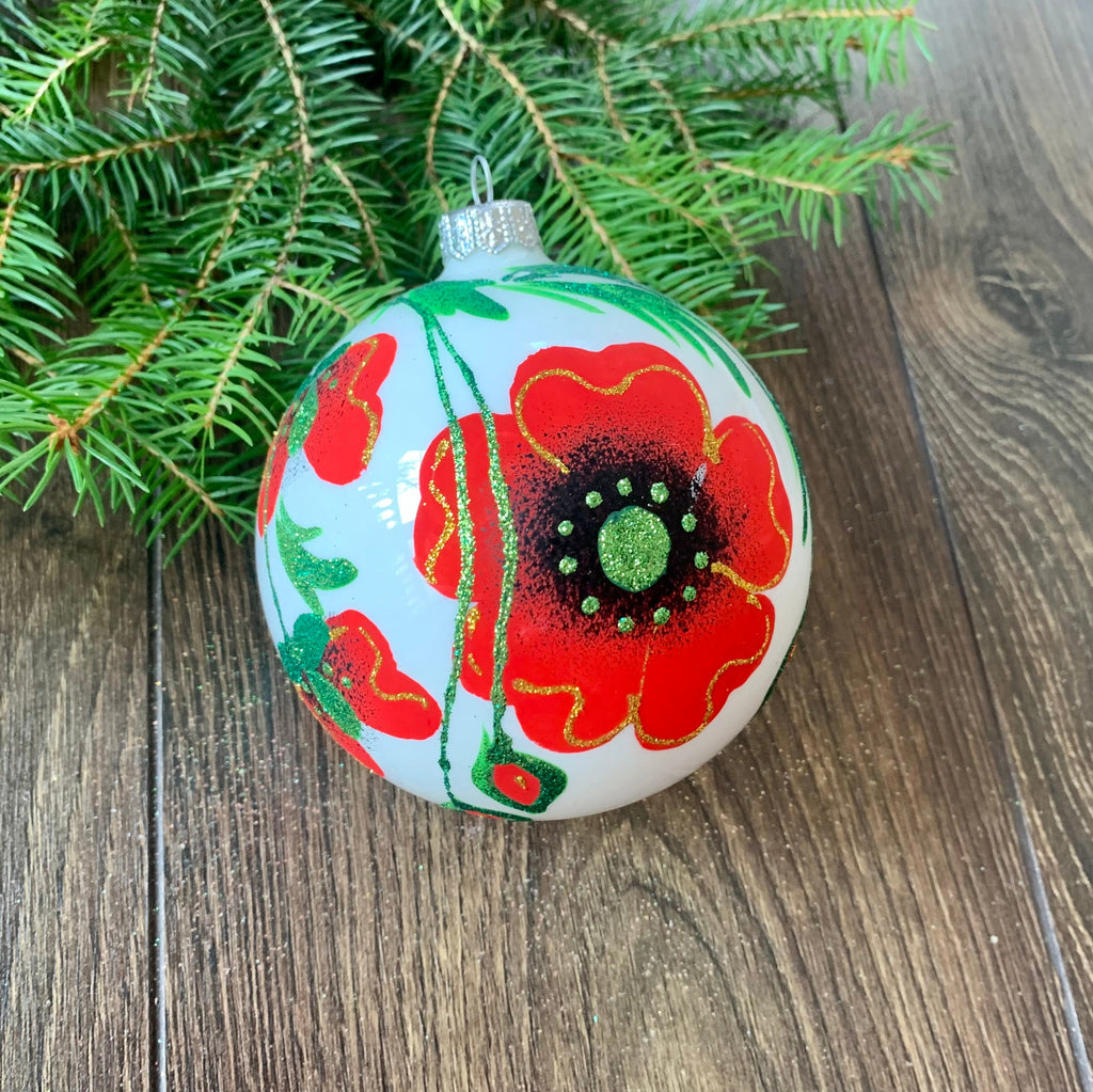 Poppies Glass Ball Christmas Ornament Flowers Hand painted decorations ChristmasboxStore