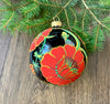 Red flowers on black Glass Ball Christmas Ornament Hand painted decorations ChristmasboxStore