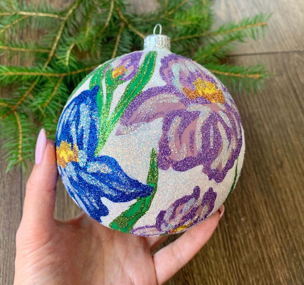 Beautiful irises Glass Ball Christmas Ornament Flowres Hand painted decorations ChristmasboxStore