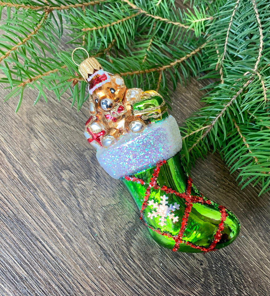 Bear with gifts Christmas glass handmade ornament, Blown Glass Christmas,Gift ideas, Christmas Gift ChristmasboxStore