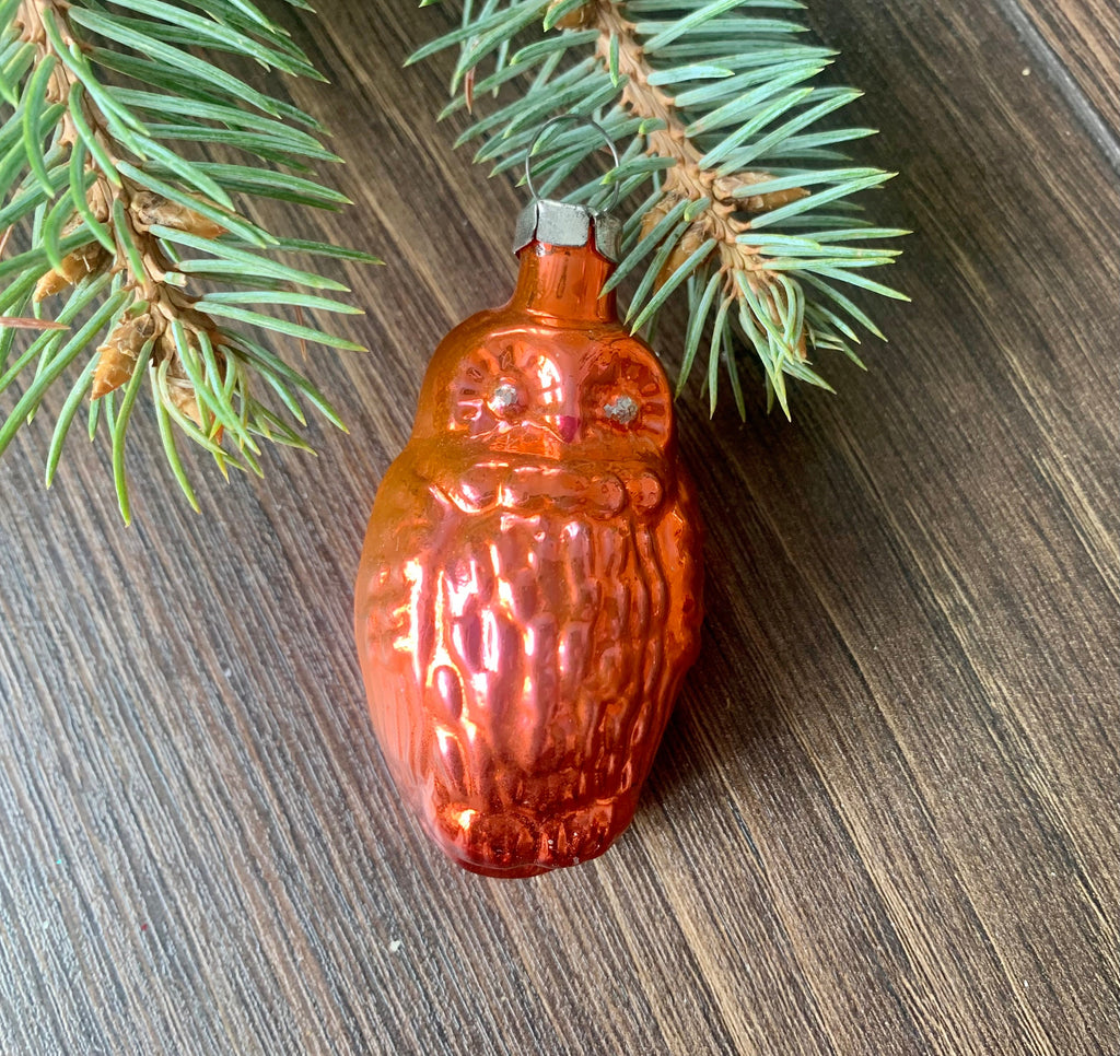 Owl Christmas glass ornament, vintage, Retro Christmas 1970s decoration, Antique Christmas ornament ChristmasboxStore