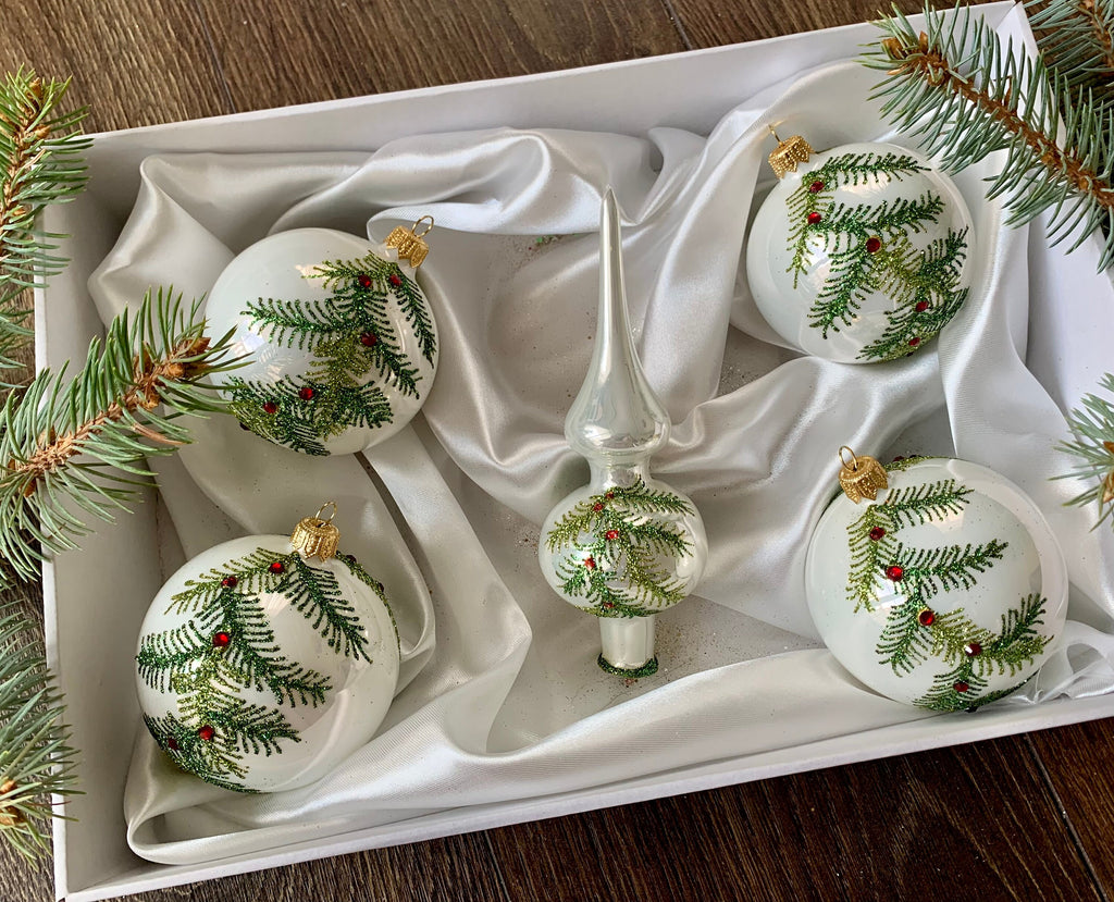 Set of 5 Christmas glass handmade ornaments, Handcrafted Christmas decorations ChristmasboxStore