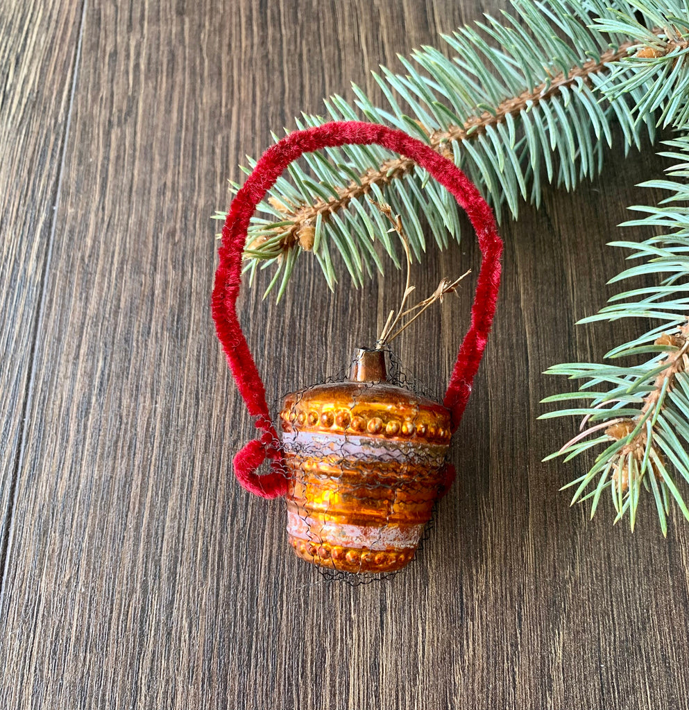 Rare! Antique basket of flowers glass tree ornament, 1930s German Christmas glass decoration ChristmasboxStore