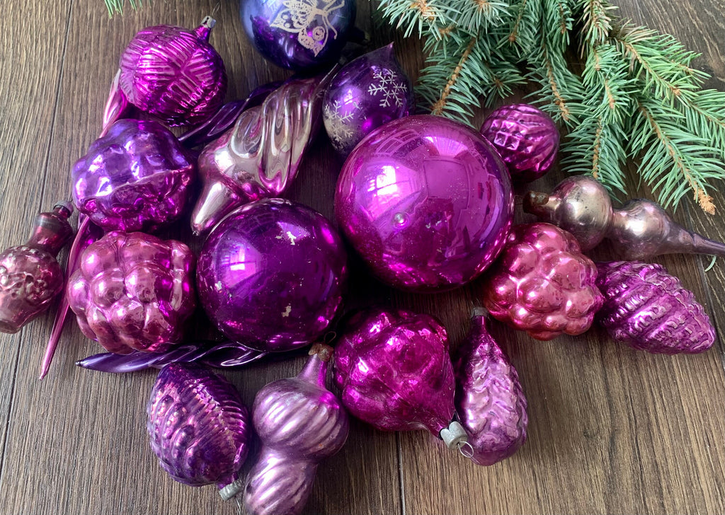 30 Assorted purple glass decor, 1970s,vintage christmas,Retro, Antique  ornaments ChristmasboxStore