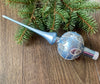 Light blue Christmas glass tree topper with silver patton, vintage XMAS finial ChristmasboxStore