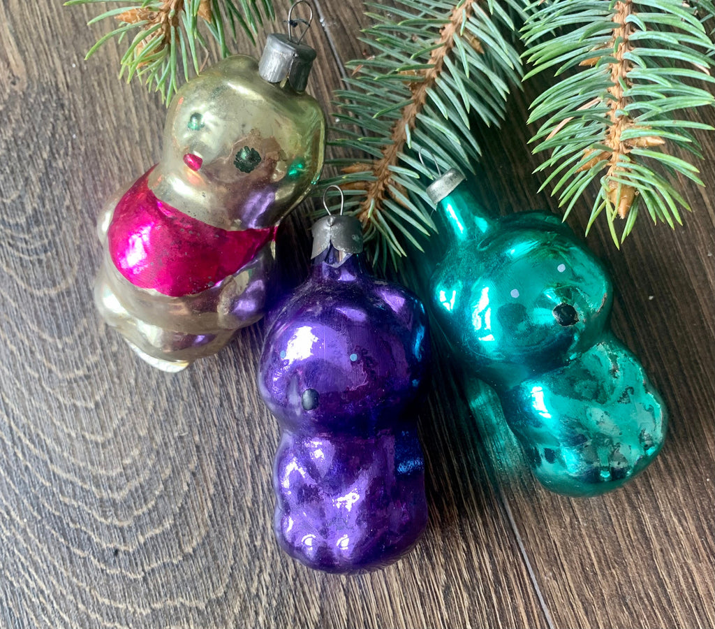 Bears Antique glass Christmas ornaments 1970s, vintage Christmas tree glass ornaments ChristmasboxStore