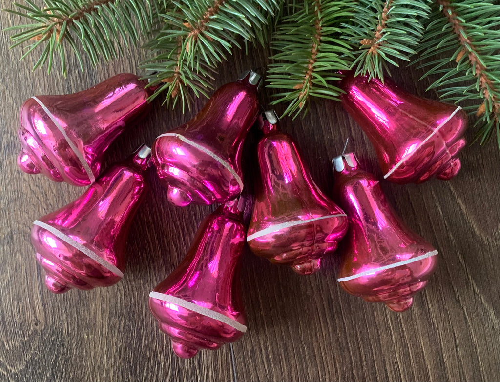7 Bells Antique glass Christmas ornaments 1960s, vintage Christmas ChristmasboxStore