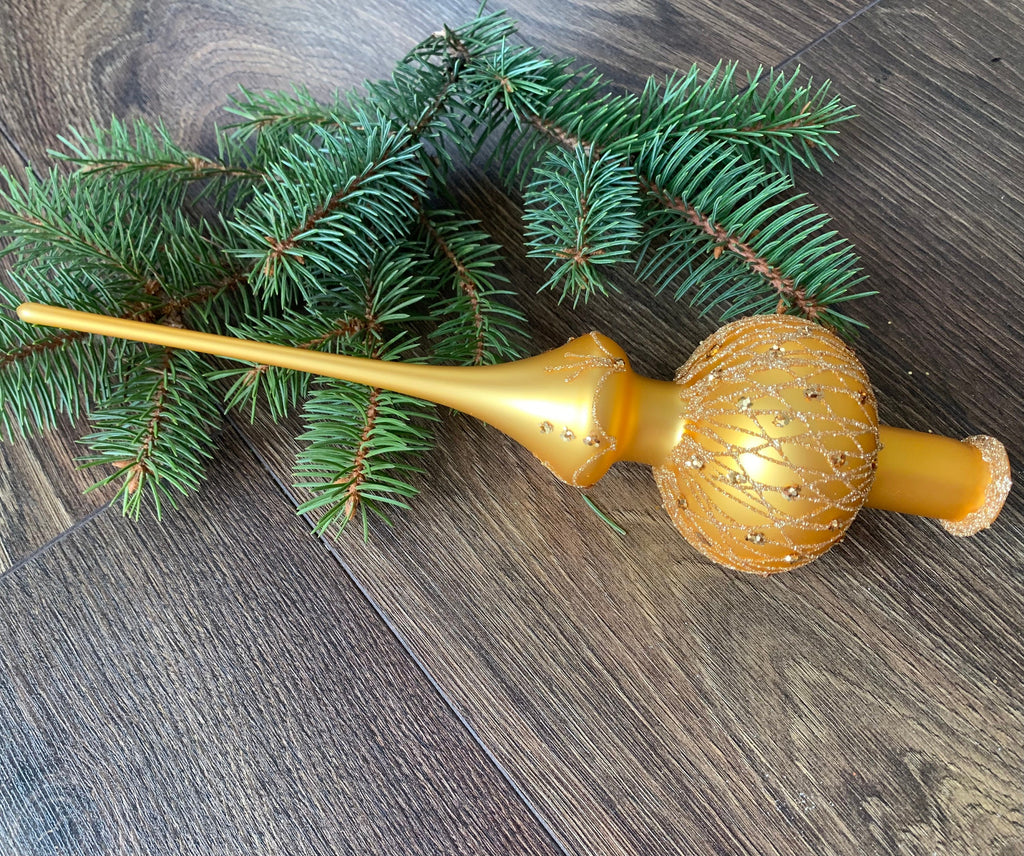 Gold Christmas glass tree topper, vintage XMAS top ChristmasboxStore