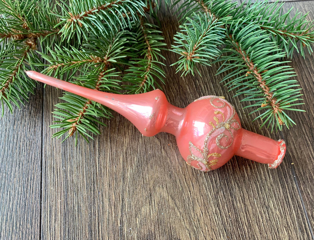 Small gentle pink  Christmas glass tree topper, vintage Christmas finial ChristmasboxStore