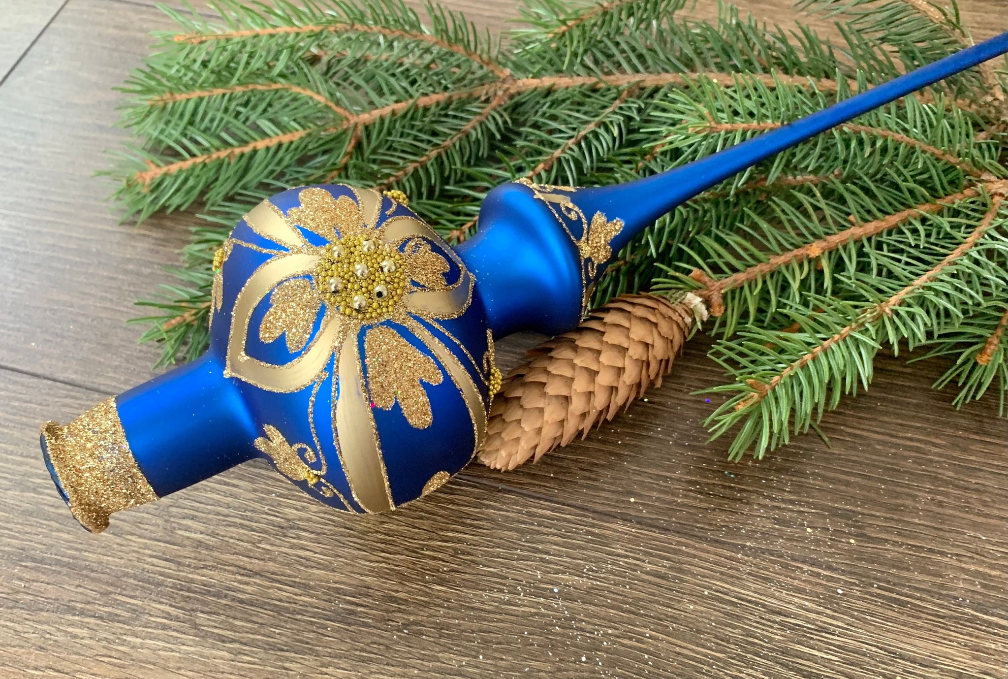 Big blue Christmas Tree Topper Finial ,vintage XMAS glass tree topper ...