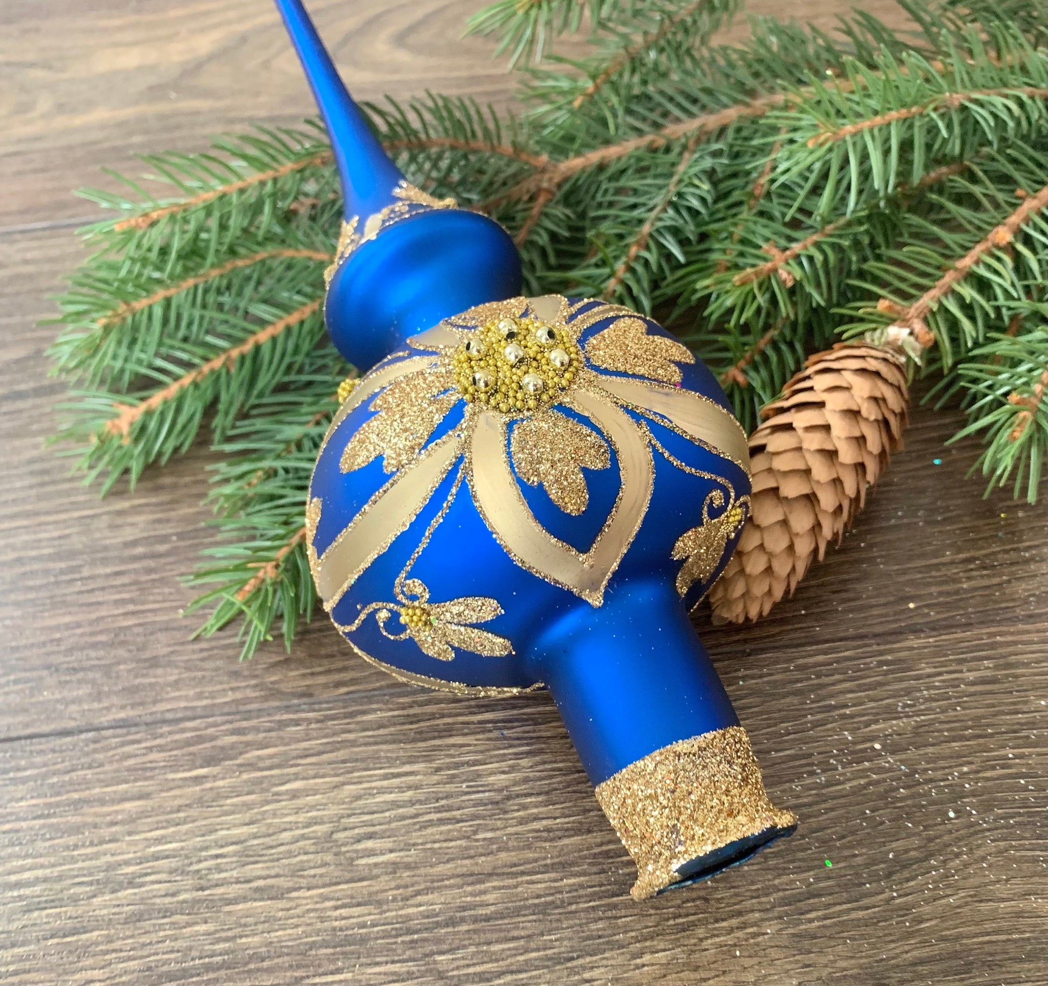 Big blue Christmas Tree Topper Finial ,vintage XMAS glass tree topper ...