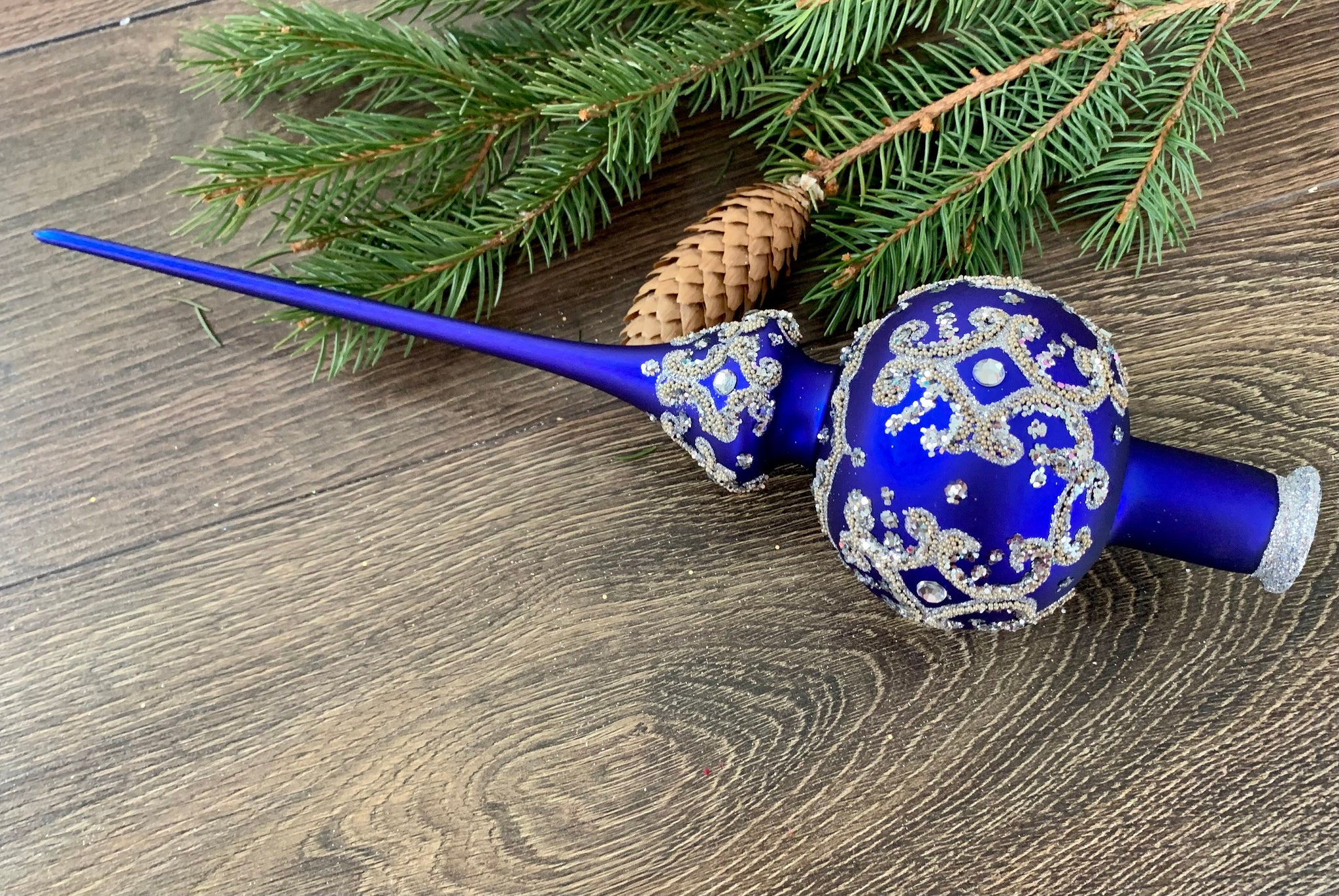 Big blue Christmas Tree Topper Finial with gold ,vintage XMAS ...