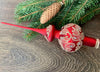 Red Christmas glass tree topper with gold patton ChristmasboxStore